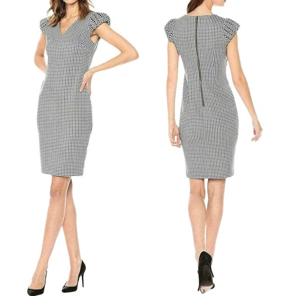 Calvin Klein Dresses & Skirts - Calvin Klein Sheath Dress Super Stretchy Black & White Gingham Puffy Cap Sleeve